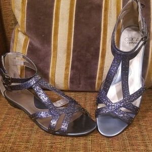 Joan & David Circa Blue Textured Ankle Sandals